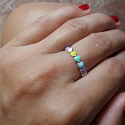 Anillo “Rainbow Hearts” en Plata de Ley (S.925)